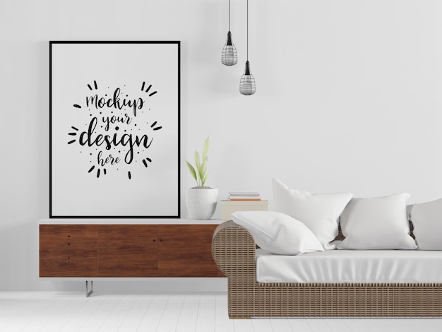 Poster Frame in living room Psd Mockup