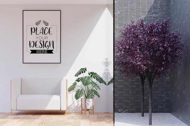 Poster Frame in living room Psd Mockup