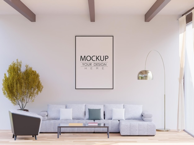 Poster Frame in living room Psd Mockup