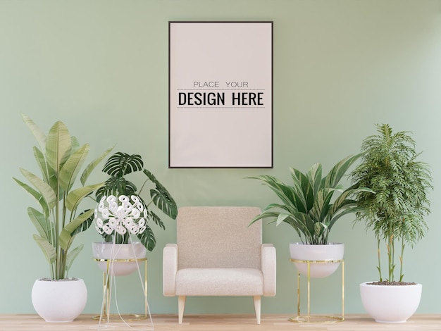 Poster Frame in living room Psd Mockup