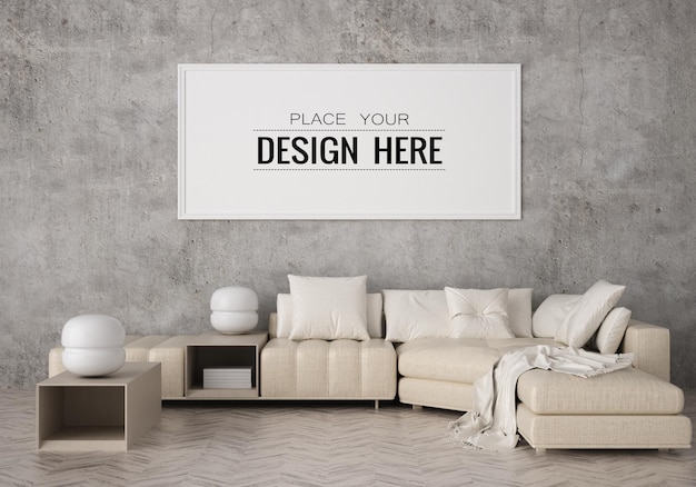 Poster Frame in living room Psd Mockup