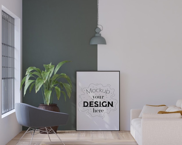 Poster Frame in living room Psd Mockup