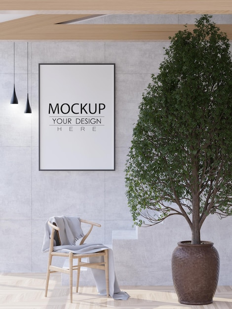 Poster Frame in living room Psd Mockup