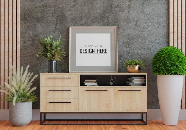 Poster Frame in living room Psd Mockup