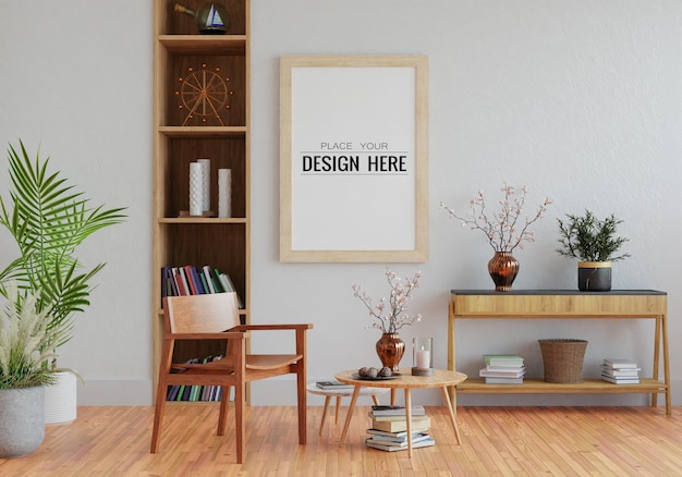 Poster Frame in living room Psd Mockup