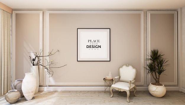 Poster Frame in living room Psd Mockup