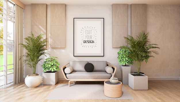 Poster Frame in living room Psd Mockup