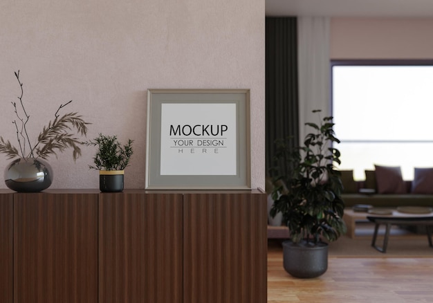 Poster Frame in living room Psd Mockup