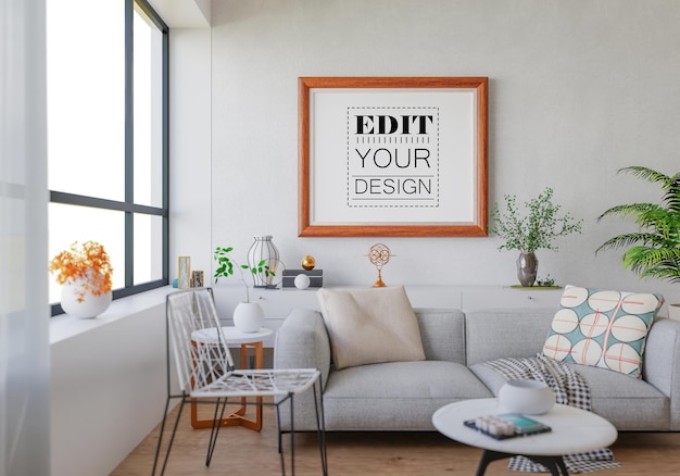 Poster Frame in living room Psd Mockup