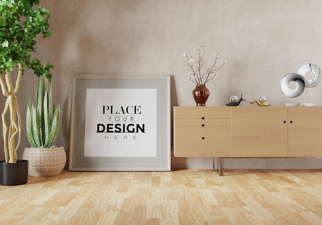 Poster Frame in living room Psd Mockup