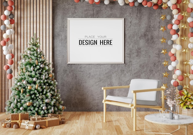 Poster Frame in living room Psd Mockup