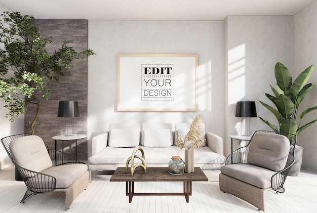 Poster Frame in living room Psd Mockup