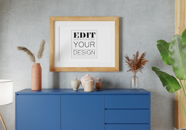 Poster Frame in living room Psd Mockup