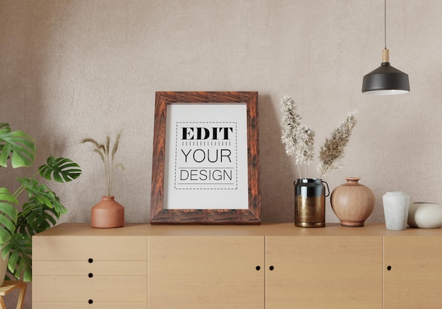 Poster Frame in living room Psd Mockup