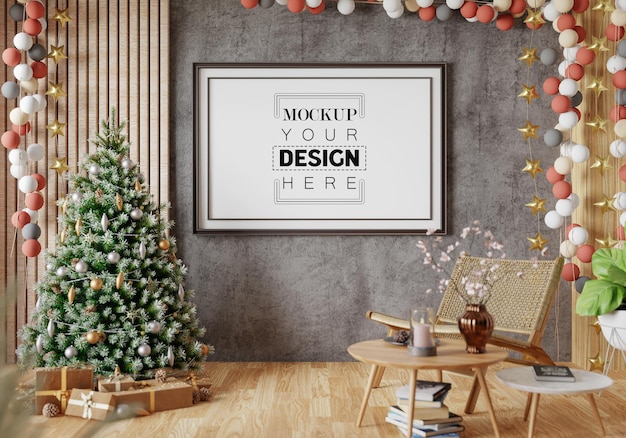 Poster Frame in living room Psd Mockup