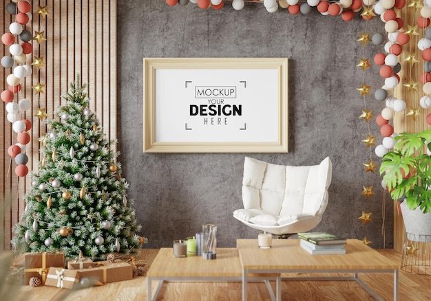 Poster Frame in living room Psd Mockup