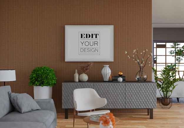 Poster Frame in living room Psd Mockup