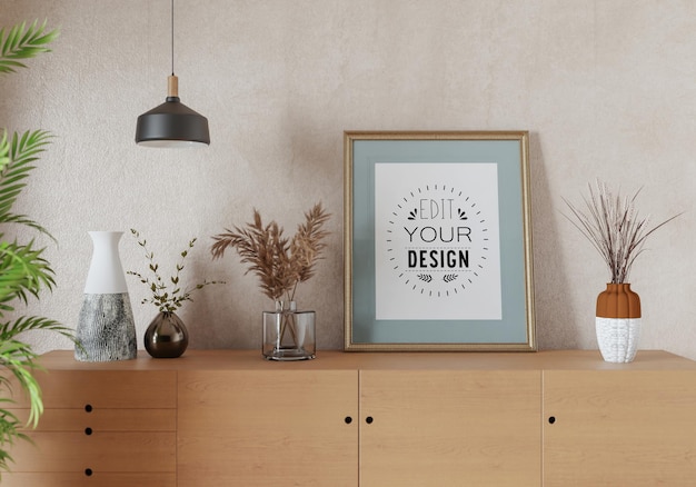 Poster Frame in living room Psd Mockup