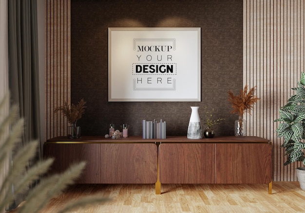 Poster Frame in living room Psd Mockup