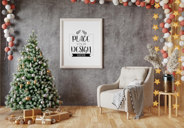 Poster Frame in living room Psd Mockup