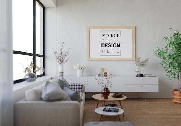 Poster Frame in living room Psd Mockup