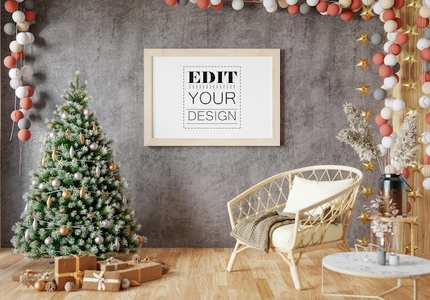 Poster Frame in living room Psd Mockup