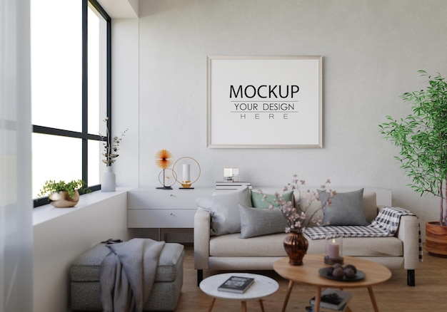 Poster Frame in living room Psd Mockup