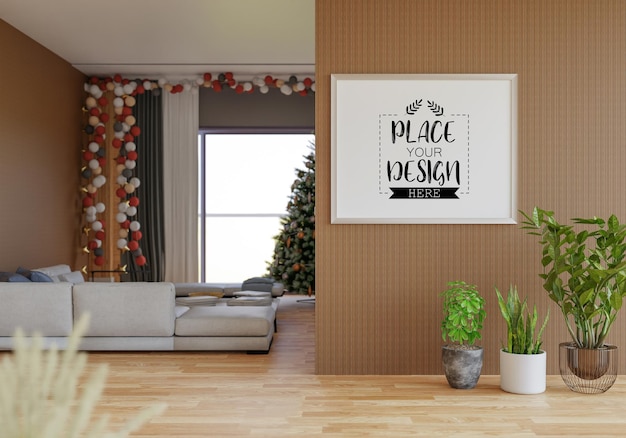 Poster Frame in living room Psd Mockup