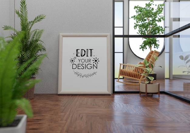 Poster Frame in living room Psd Mockup