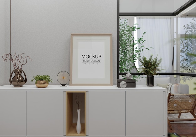 Poster Frame in living room Psd Mockup