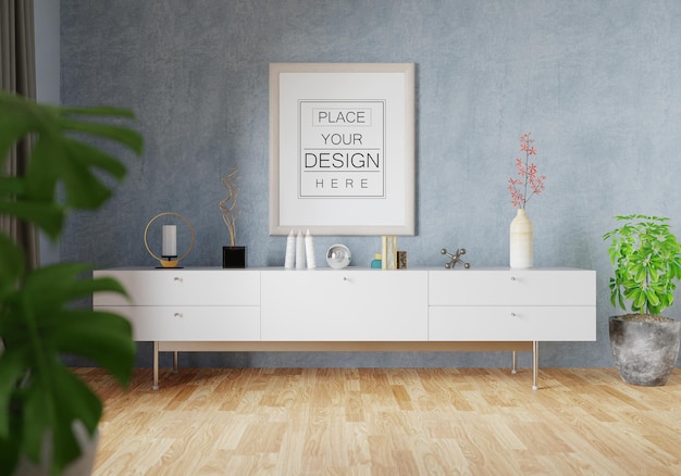 Poster Frame in living room Psd Mockup