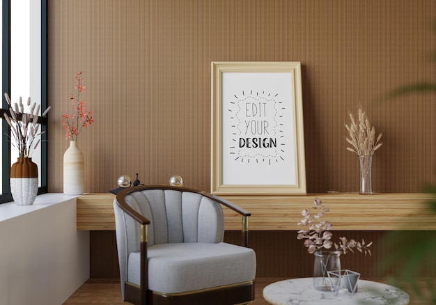 Poster Frame in living room Psd Mockup