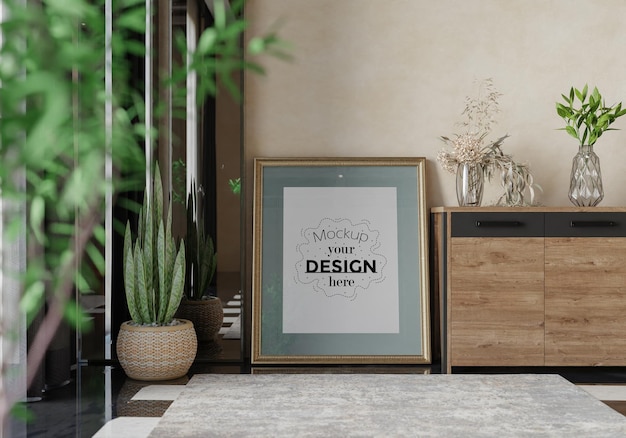 Poster Frame in living room Psd Mockup