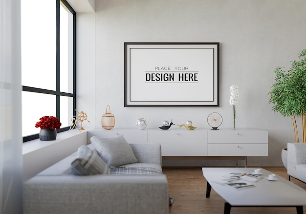 Poster Frame in living room Psd Mockup