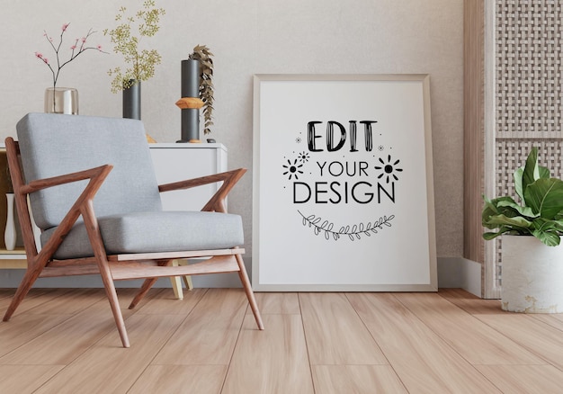 Poster Frame in living room Psd Mockup