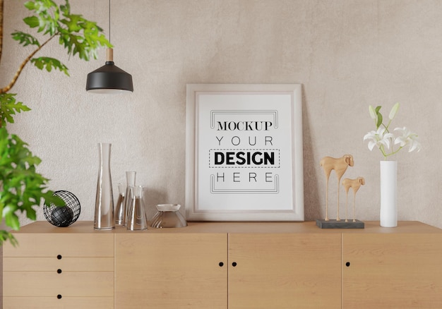 Poster Frame in living room Psd Mockup