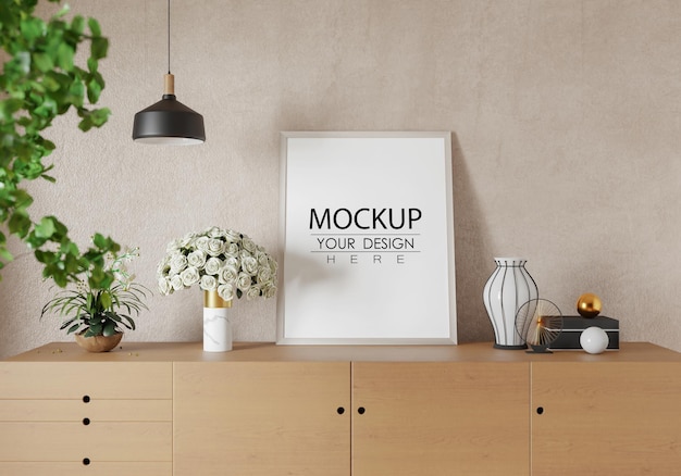 Poster Frame in living room Psd Mockup