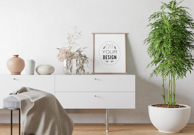 Poster Frame in living room Psd Mockup