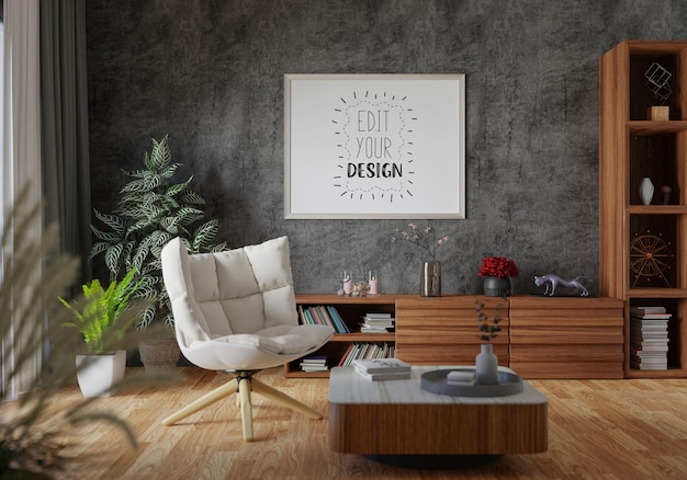 Poster Frame in living room Psd Mockup