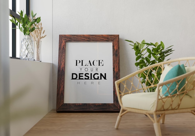 Poster Frame in living room Psd Mockup