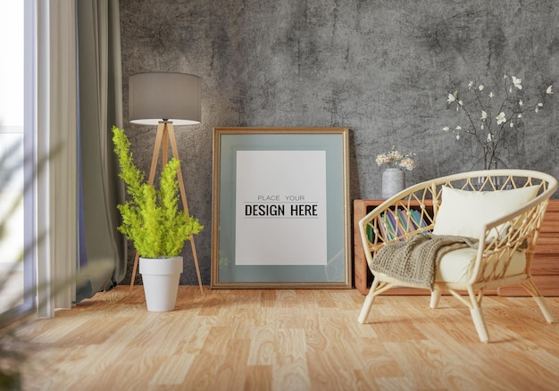 Poster Frame in living room Psd Mockup