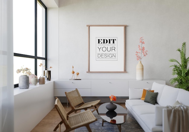 Poster Frame in living room Psd Mockup