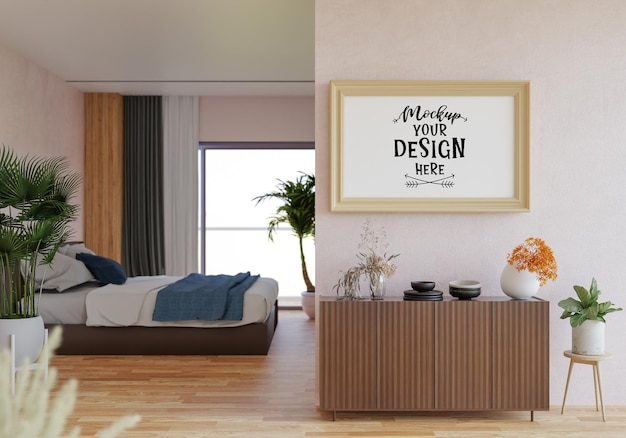 Poster Frame in living room Psd Mockup