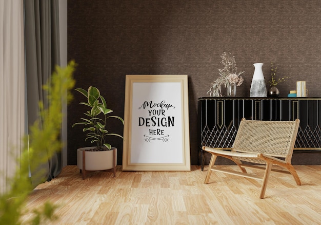 Poster Frame in living room Psd Mockup