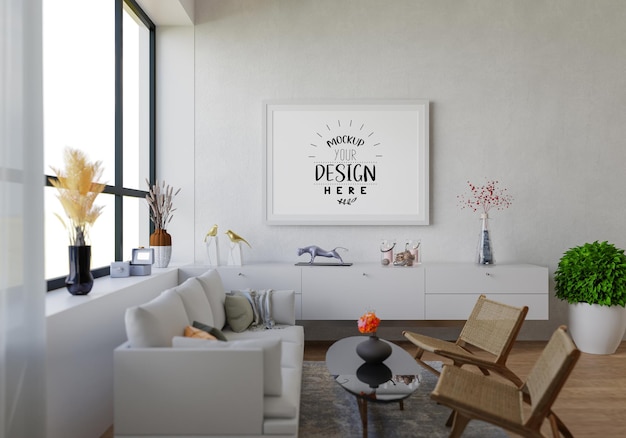 Poster Frame in living room Psd Mockup