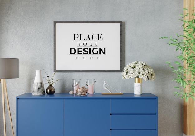 Poster Frame in living room Psd Mockup