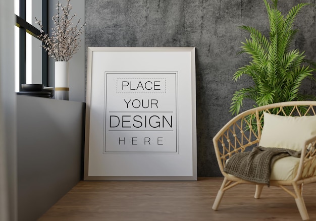 Poster Frame in living room Psd Mockup