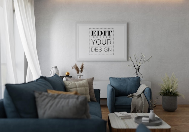 Poster Frame in living room Psd Mockup