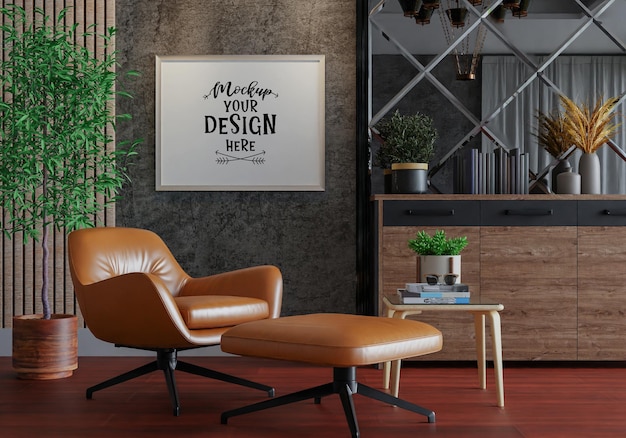 Poster Frame in living room Psd Mockup