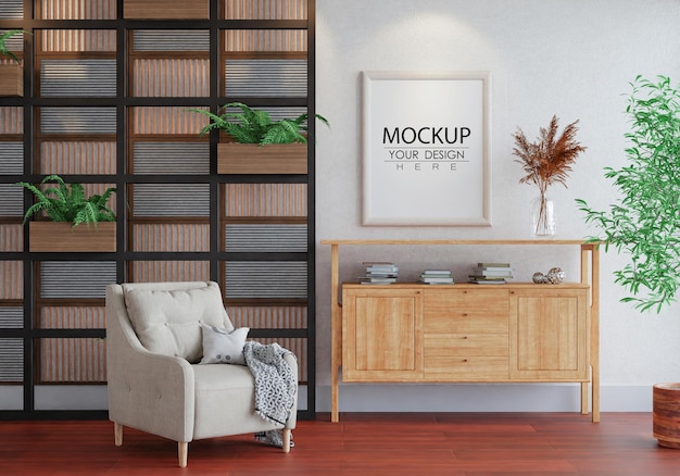 Poster Frame in living room Psd Mockup